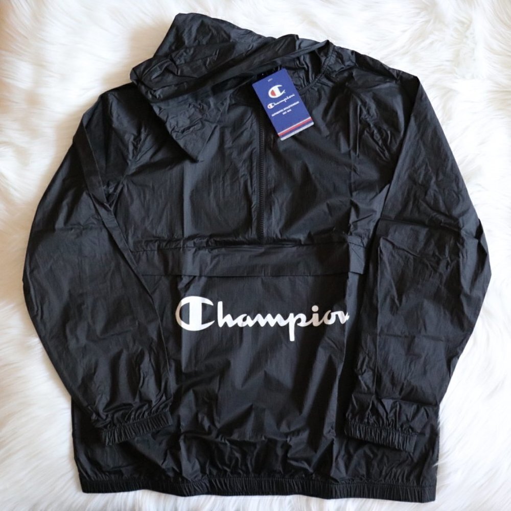 NEW Champion Black Oversized Wind Breaker Jacket Small - Picture 1 of 6